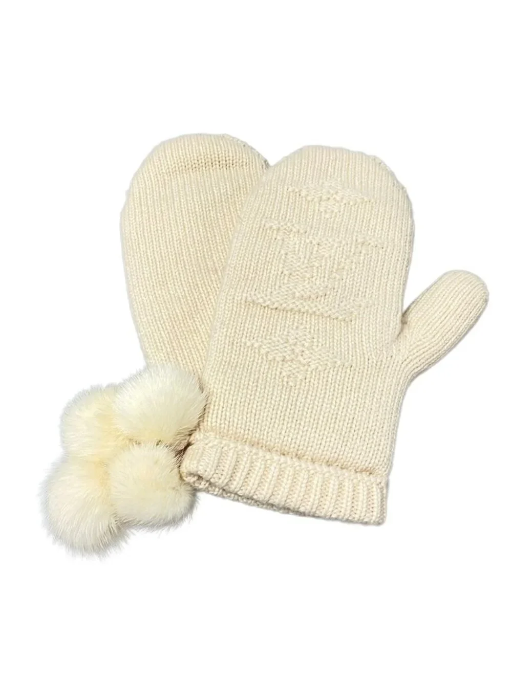 Louis Vuitton Gloves 23 Ivory Mittens Cashmere